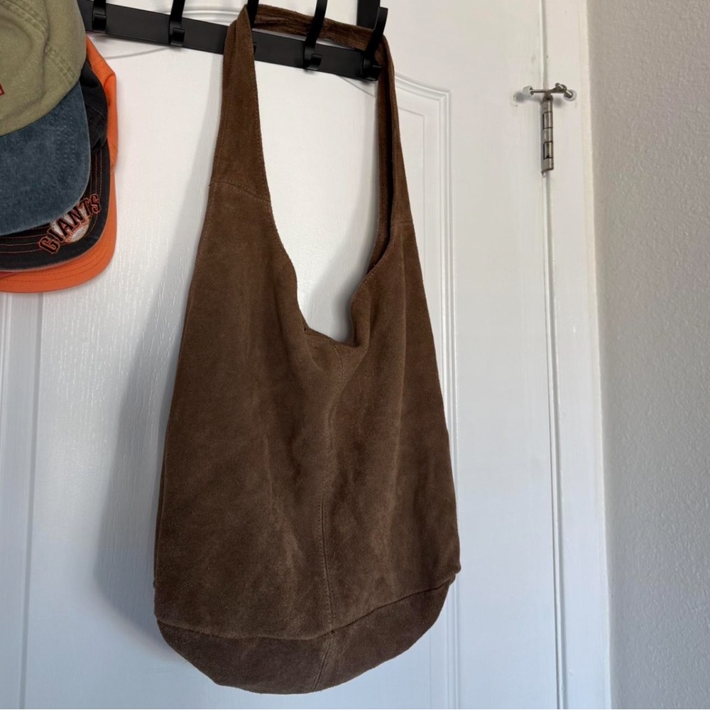 Brandy Melville Brown Suede Slouchy Hobo Tote Bag Purse - Picture 3 of 6